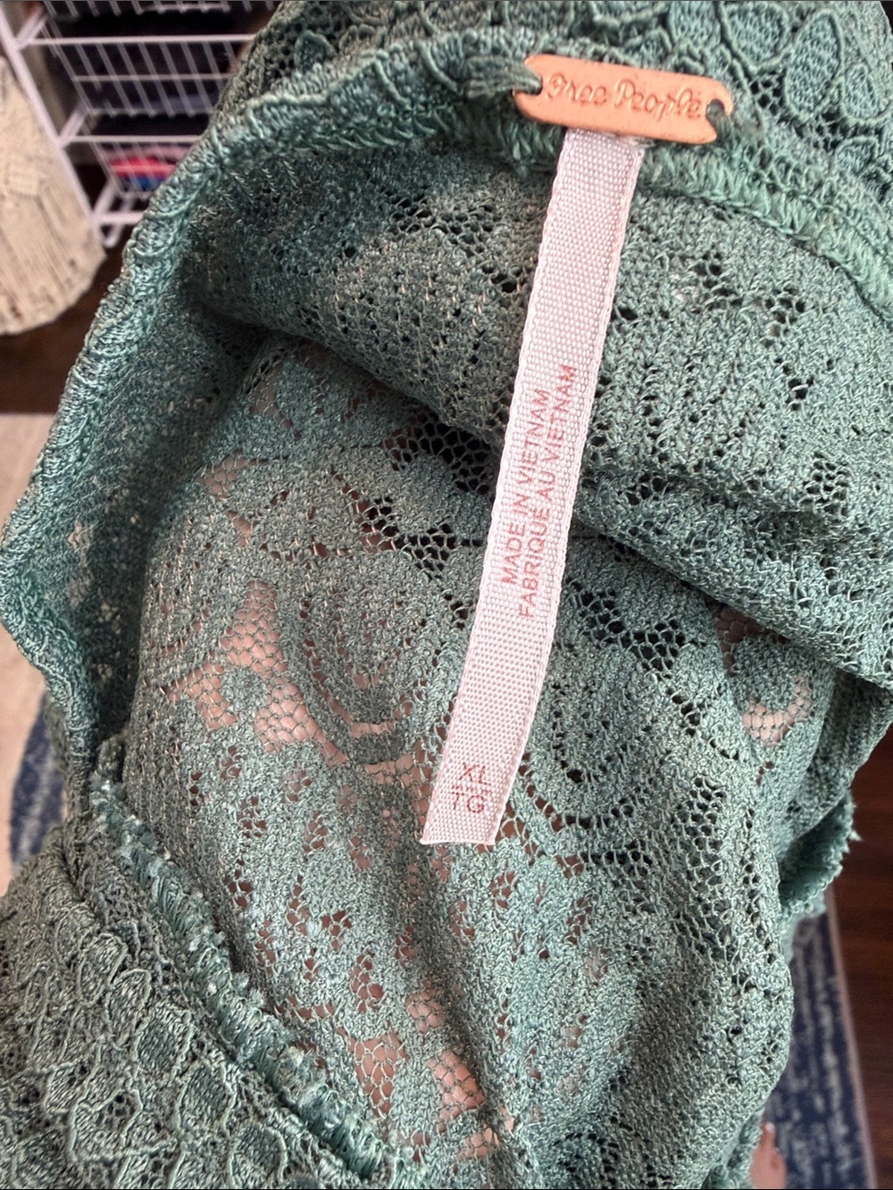 Free People Sage Green Lace Draped Long Sleeve Top - Picture 2 of 2